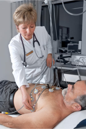 nurse checking the health of an elderly man